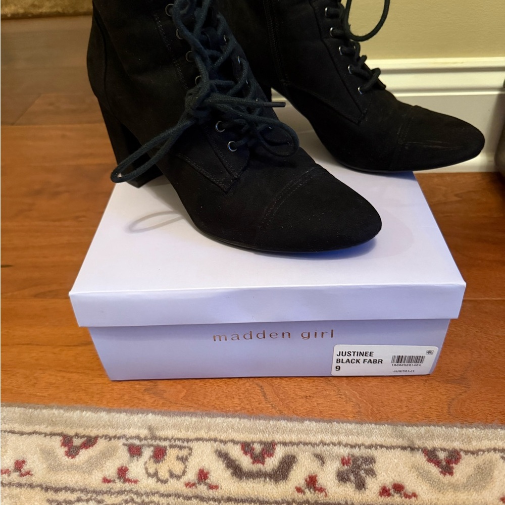 Madden Girl Black Lace-Up Heeled Boots
